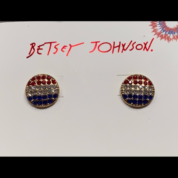 NWT•Betsey Johnson Red/Wht/BL Button Post earrings - Picture 2 of 5